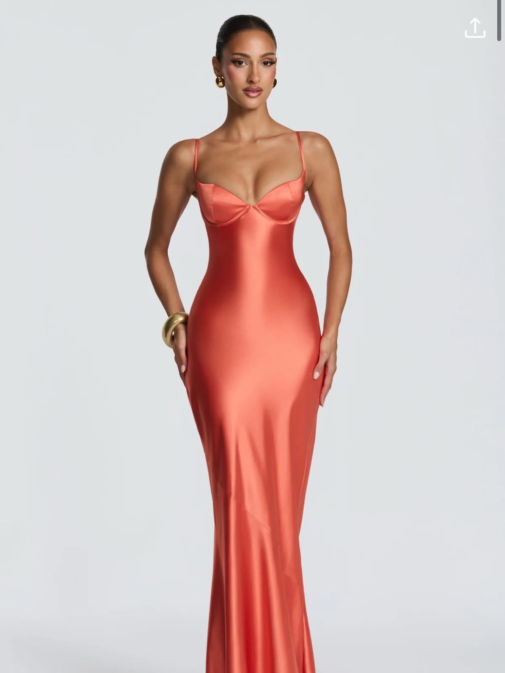 Babyboo Sleek Satin Maxi Dress in Coral